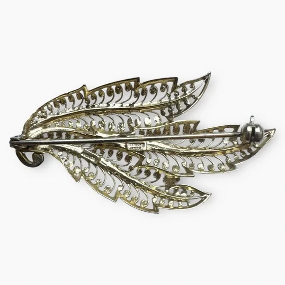 ALICE CAVINESS Vintage Germany Sterling Silver Filigree Leaf Brooch, Signed